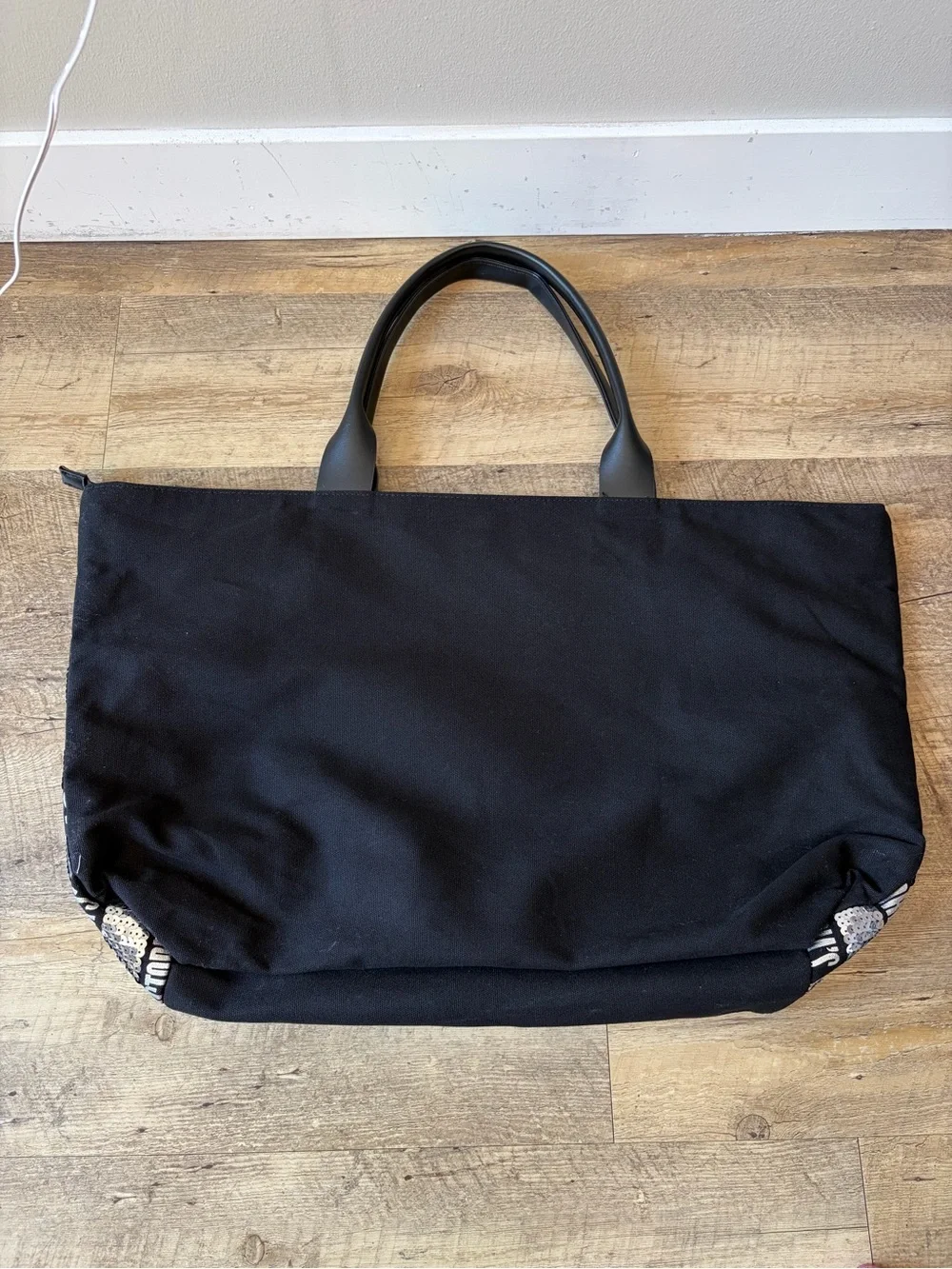 Victoria’s Secret Silver and Black Sequin Striped Weekender Canvas Tote Bag